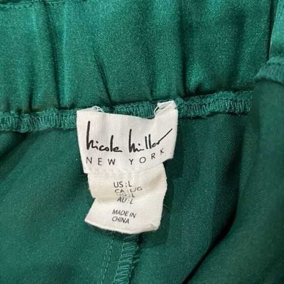 Nicole Miller Green Satin Wide Leg Palazzo Capris Size Large - Picture 3 of 3